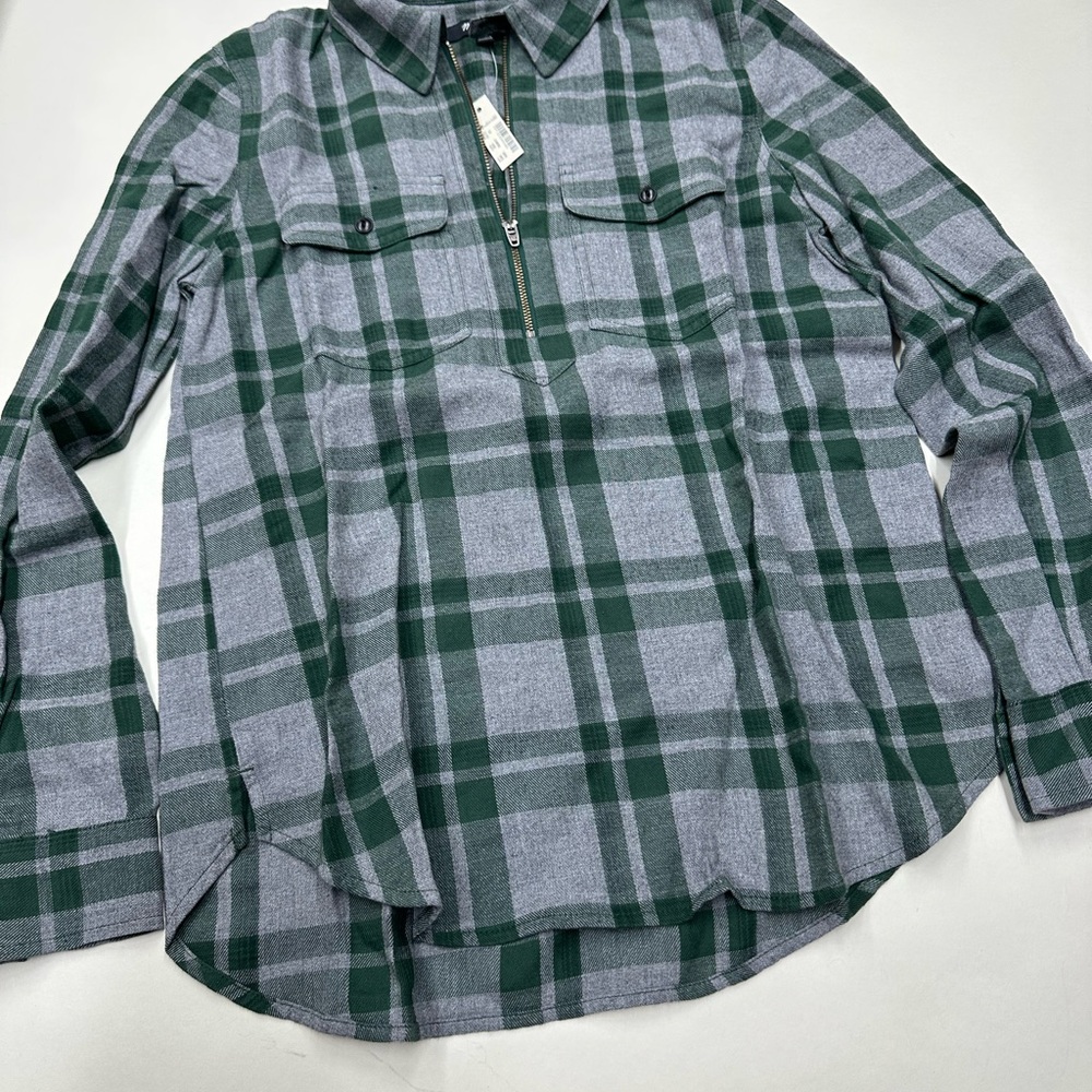 NWT Madewell shirt plaid cotton pullover XS S green F6722